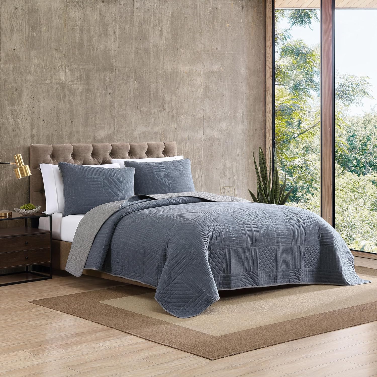 Eddie Bauer – Juego de edredón King, ropa de cama reversible con fundas a juego, decoración ligera del hogar para todas las estaciones (azul lago