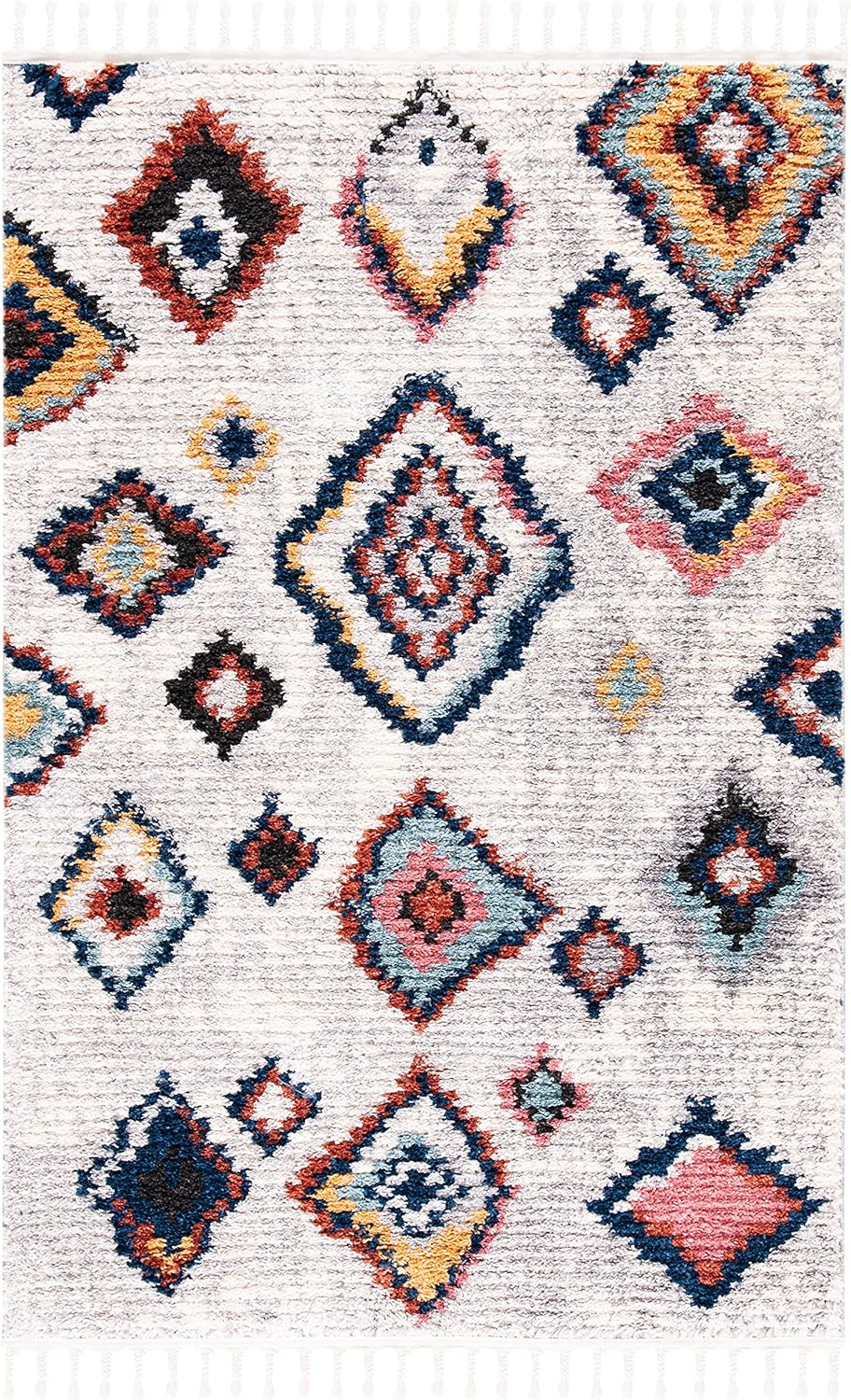 SAFAVIEH Morocco Collection – Alfombra decorativa de 4 x 6 pies, color marfil y multicolor, diseño tribal bohemio marroquí, no desprende pelusa y de