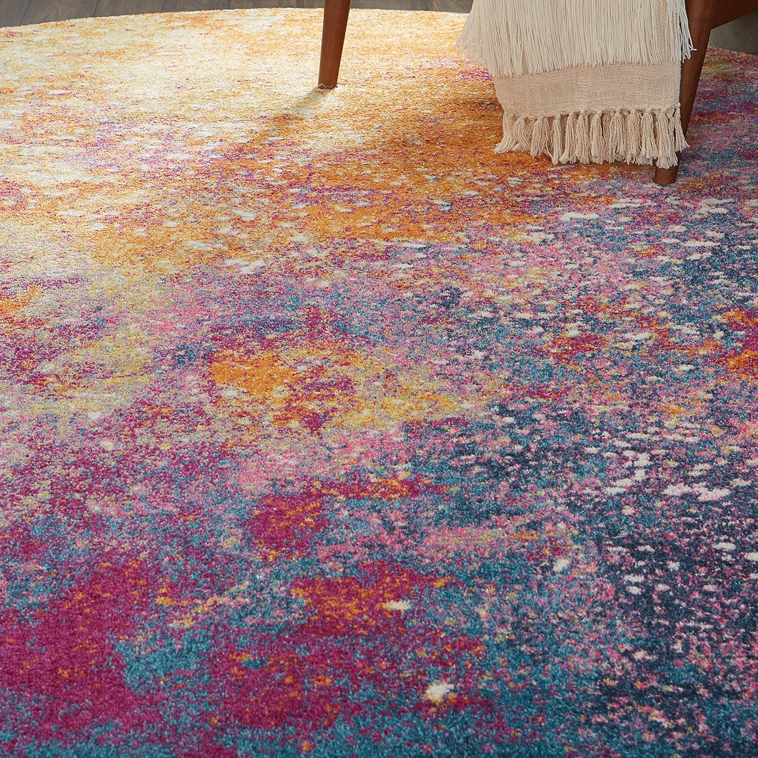 Nourison – Alfombra de área Passion Sunburst redonda de 8 pies, moderna, abstracta, fácil de limpiar, no desprende pelo, para habitación,