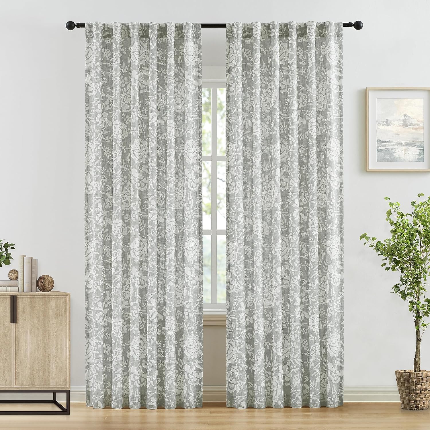 Vision Home Cortinas semitraslúcidas con bolsillo para barra y pestaña trasera, de lino jacobeo, con textura, filtrado de luz, cortinas blancas y