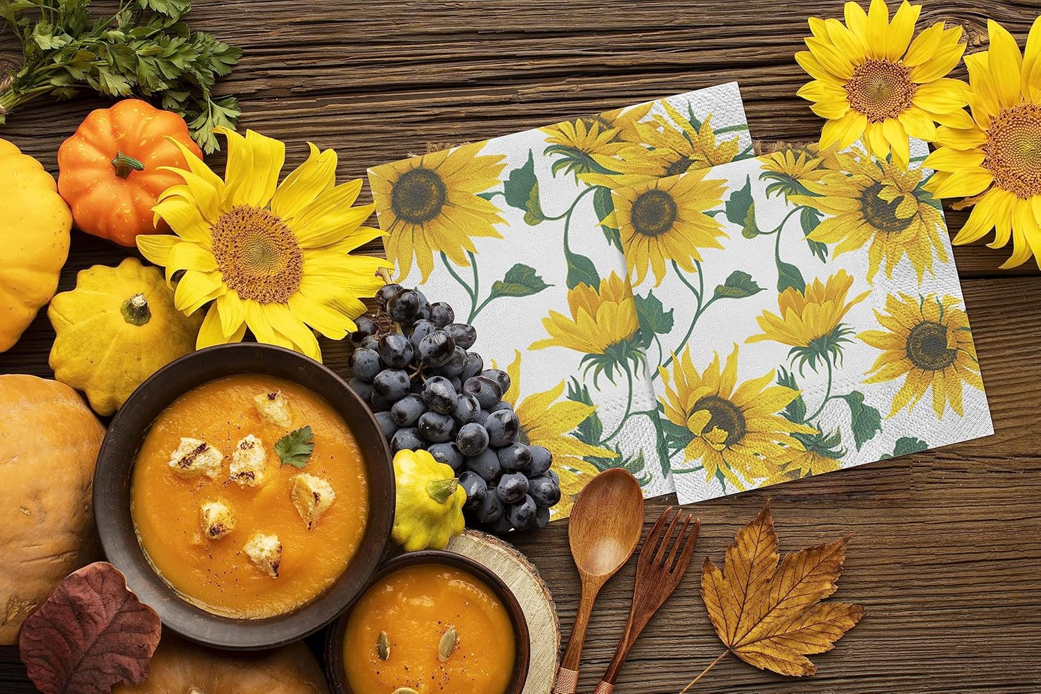 Servilletas de papel para almuerzo, 40 unidades, 13 x 13 pulgadas, girasoles en blanco