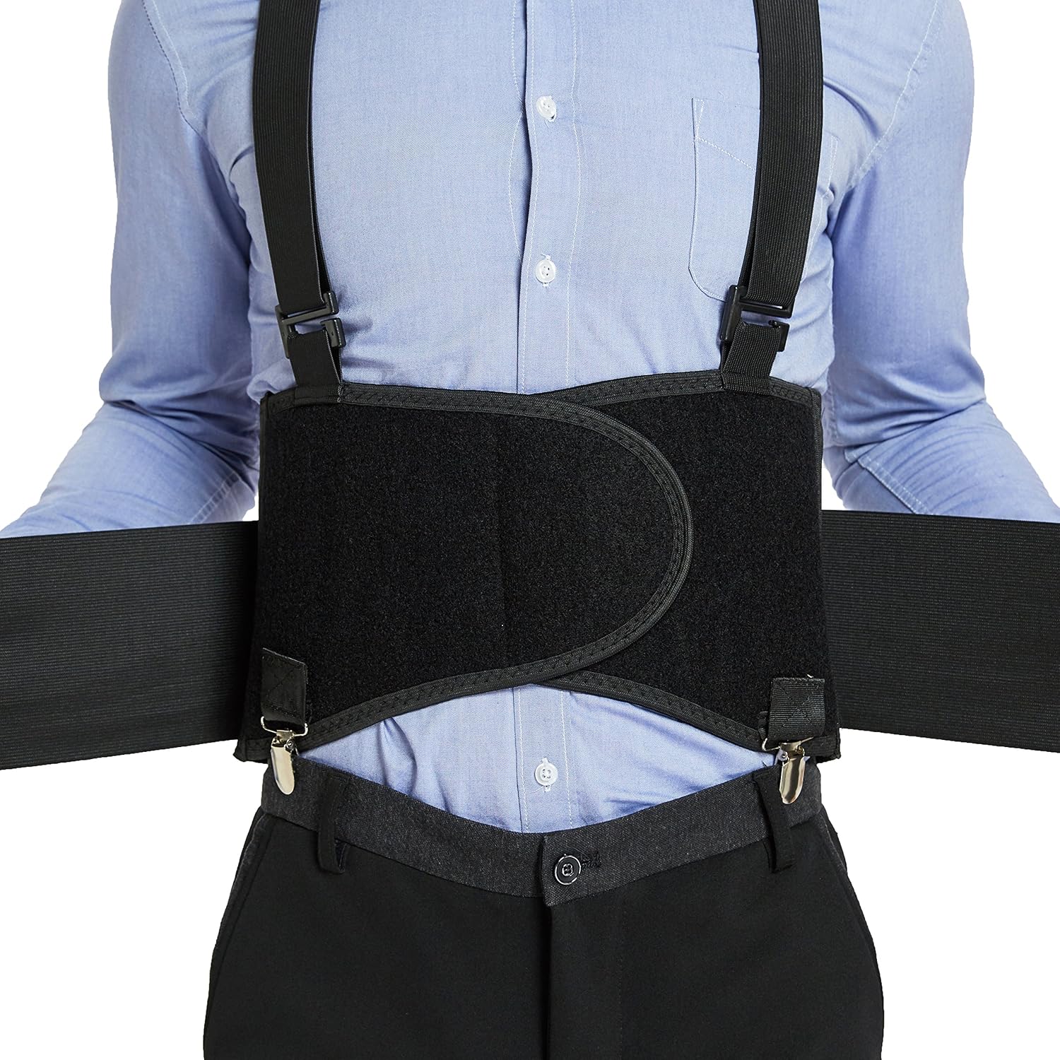 NeoTech Care Soporte lumbar con clips extraíbles para pantalones y tirantes desmontables, cinturón de apoyo para la espalda, ajustable, ligero,