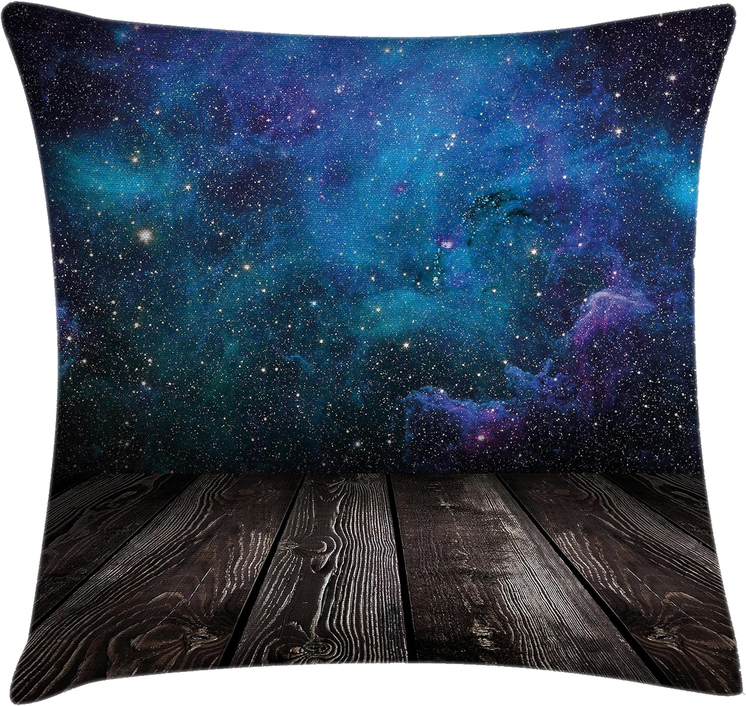 Ambesonne Funda de cojín con diseño de galaxia, vista del espacio exterior desde cubierta de madera rústica, nebulosa azul, noche de estrella, funda