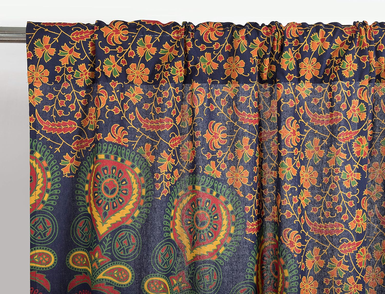 Popular Handicrafts Paneles de cortina de mandala de pavo real hippie indio, bohemio, multicolor, azul