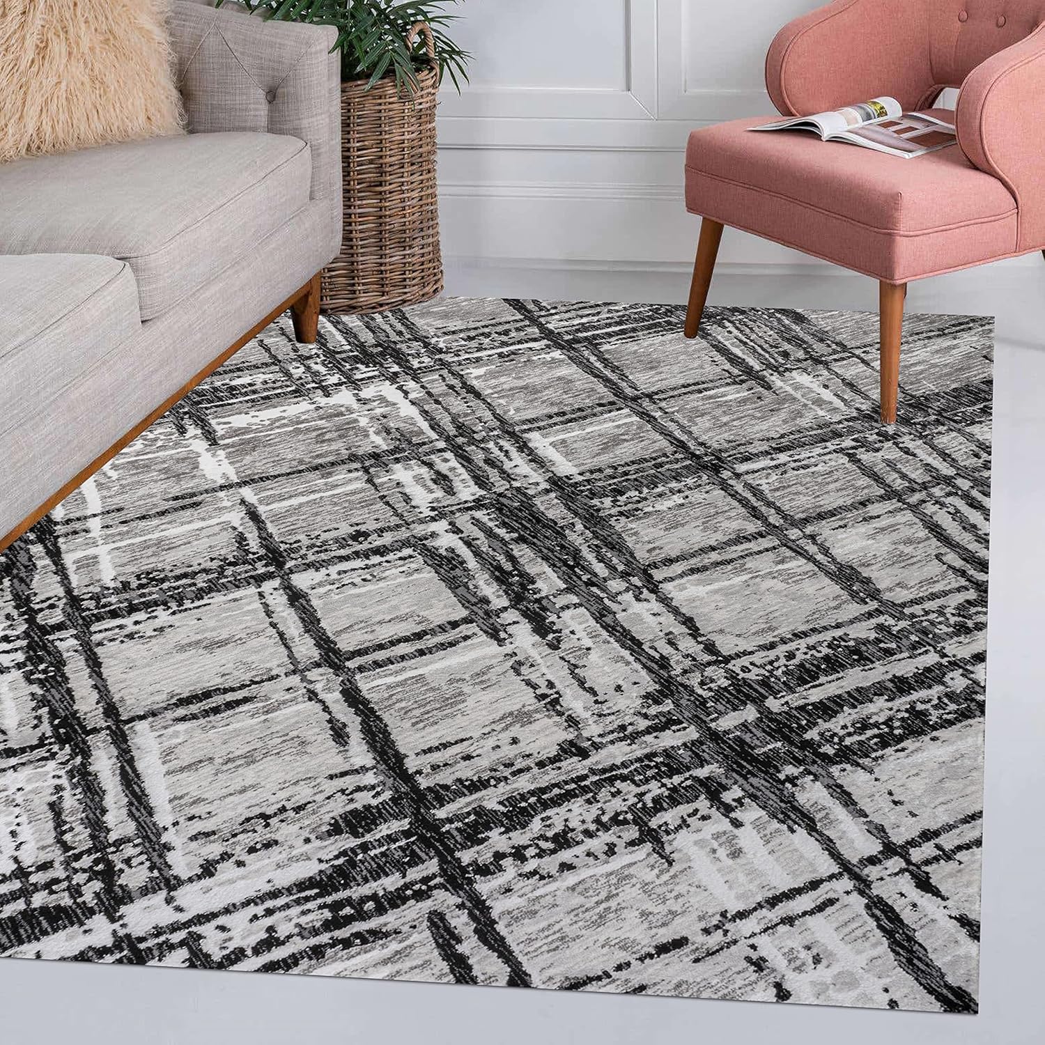 Eyely ROS201D-4 – Alfombra de seda con diseño de orquídea de seda, moderna, abstracta, de transición, contemporánea, sólida y a rayas, para