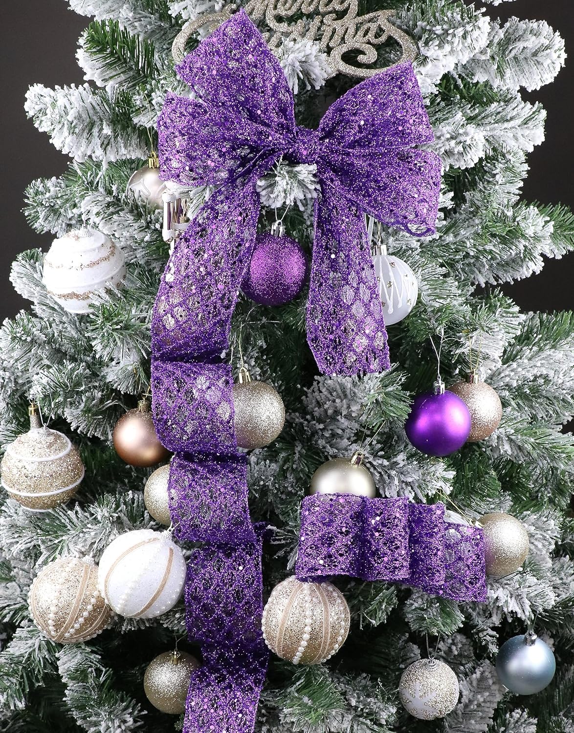 Cinta morada con alambre de 2.5 pulgadas x 10 yardas, cinta con alambre con purpurina, cinta morada para Halloween, decoraciones de Navidad,