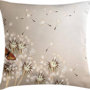 Lunarable Funda de cojín con diseño realista de diente de león, técnica 3D de soplar una flor de deseos y una imagen de mariposa voladora, funda de Lunarable Funda de cojín con diseño realista de diente de león, técnica 3D de soplar una flor de deseos y una imagen de mariposa voladora, funda de