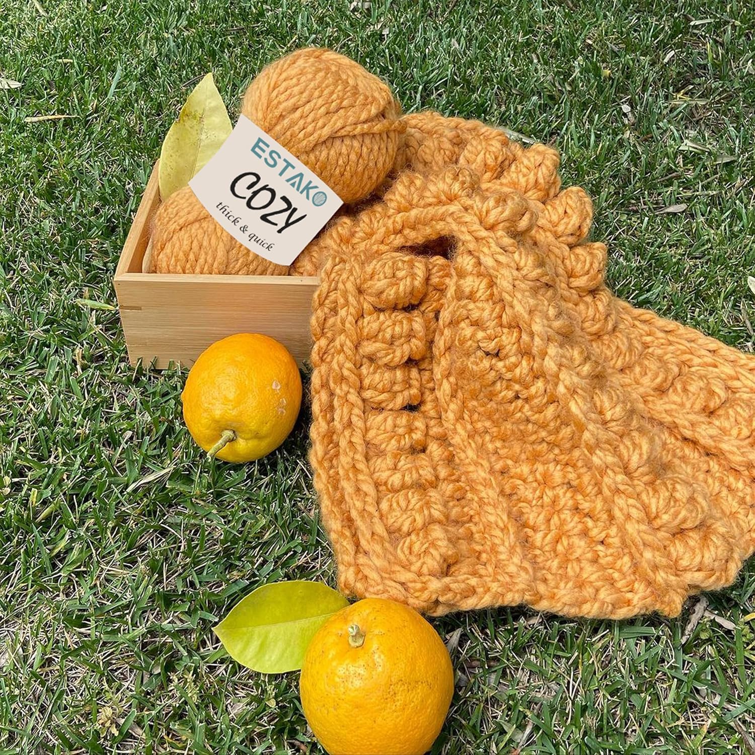 Estako Cozy Thick & Quick Yarn – Hilo grueso y rápido, 20% lana, 80% acrílico, suave, súper voluminoso, peso #6, 3.52 oz (100 gr), 65 yardas (196.9