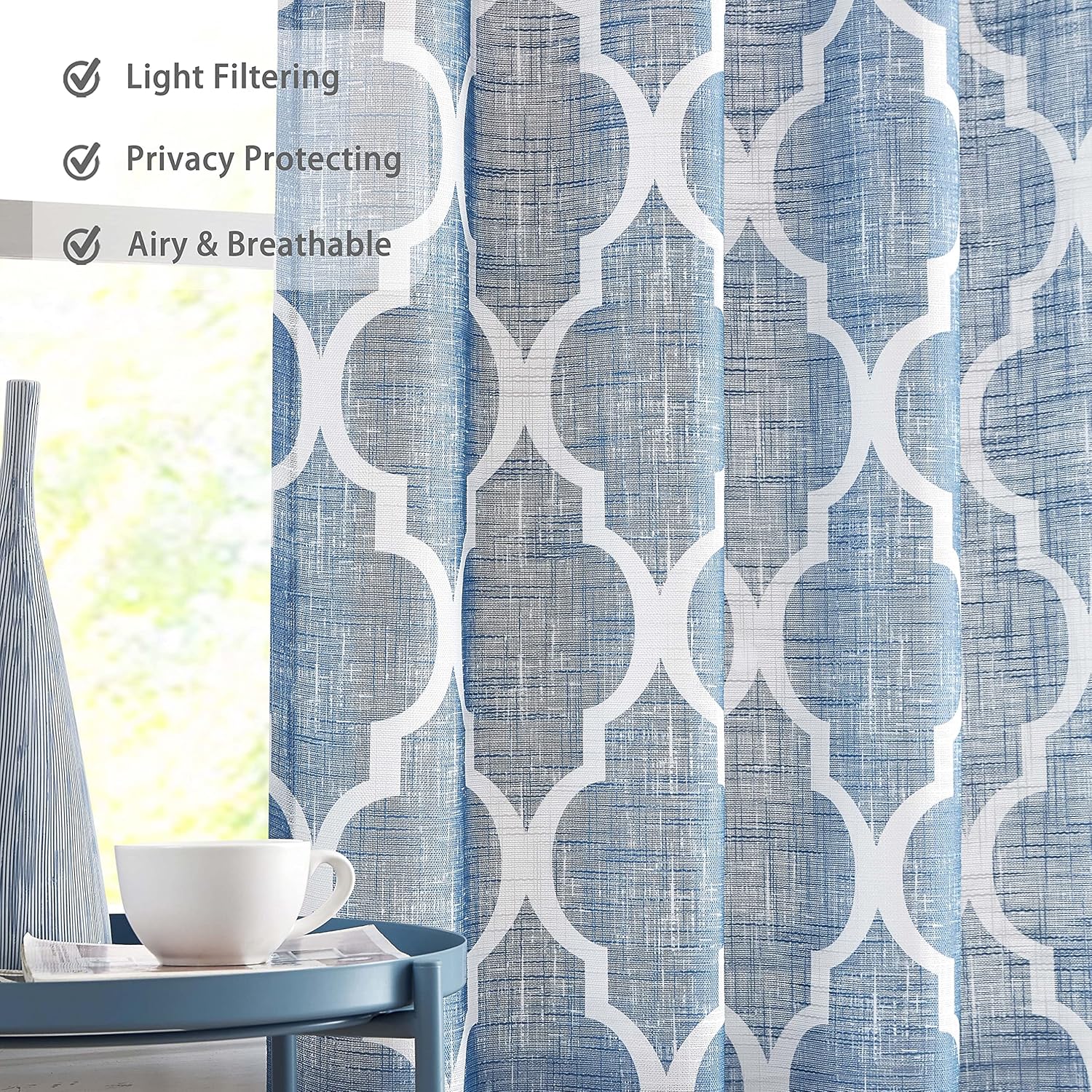 Beauoop Kitchen Cafe Cenefa de azulejos marroquíes con impresión para ventanas, cortinas geométricas pequeñas, estilo granja, cenefas
