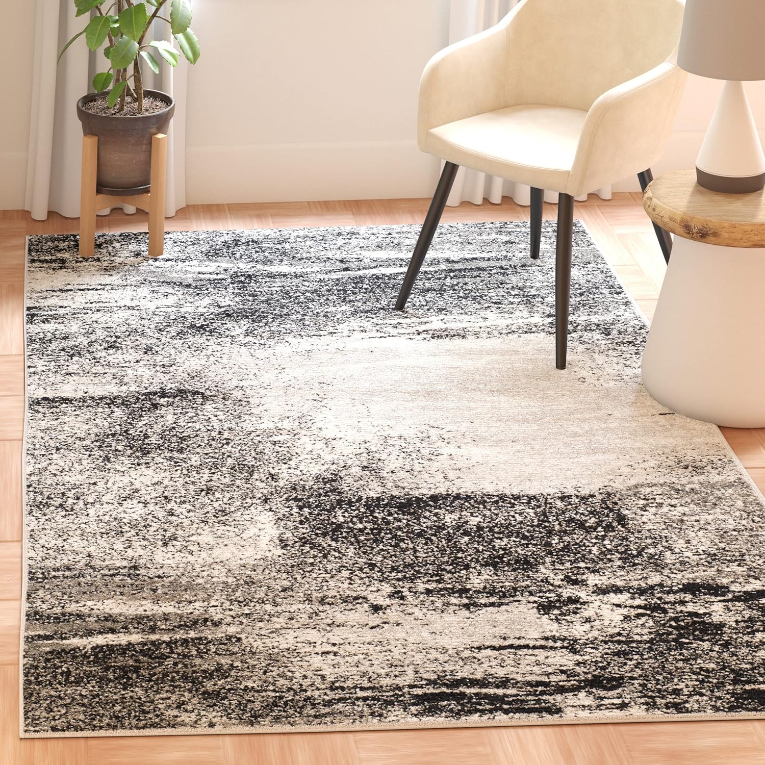 SAFAVIEH, colección Adirondack – Alfombra cuadrada de 3 pies, plateadamulticolor, moderna y abstracta, no desprende pelo, para sala de estar,