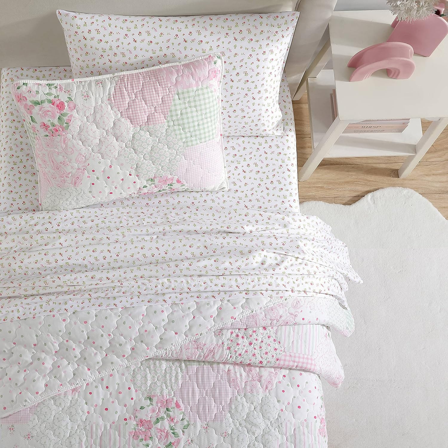 Laura Ashley Juego de edredón para niños, tamaño individual, ropa de cama reversible para niños con fundas a juego, ideal para juego de ropa de cama