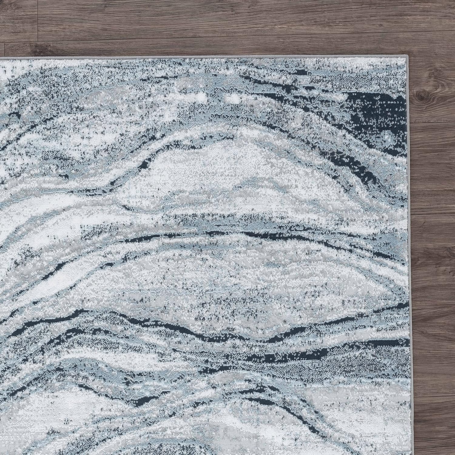 GLORY RUGS Alfombra abstracta moderna de 8 x 10 pies, color gris azul marino, se desvanece suave para sala de estar, dormitorio, hogar y oficina