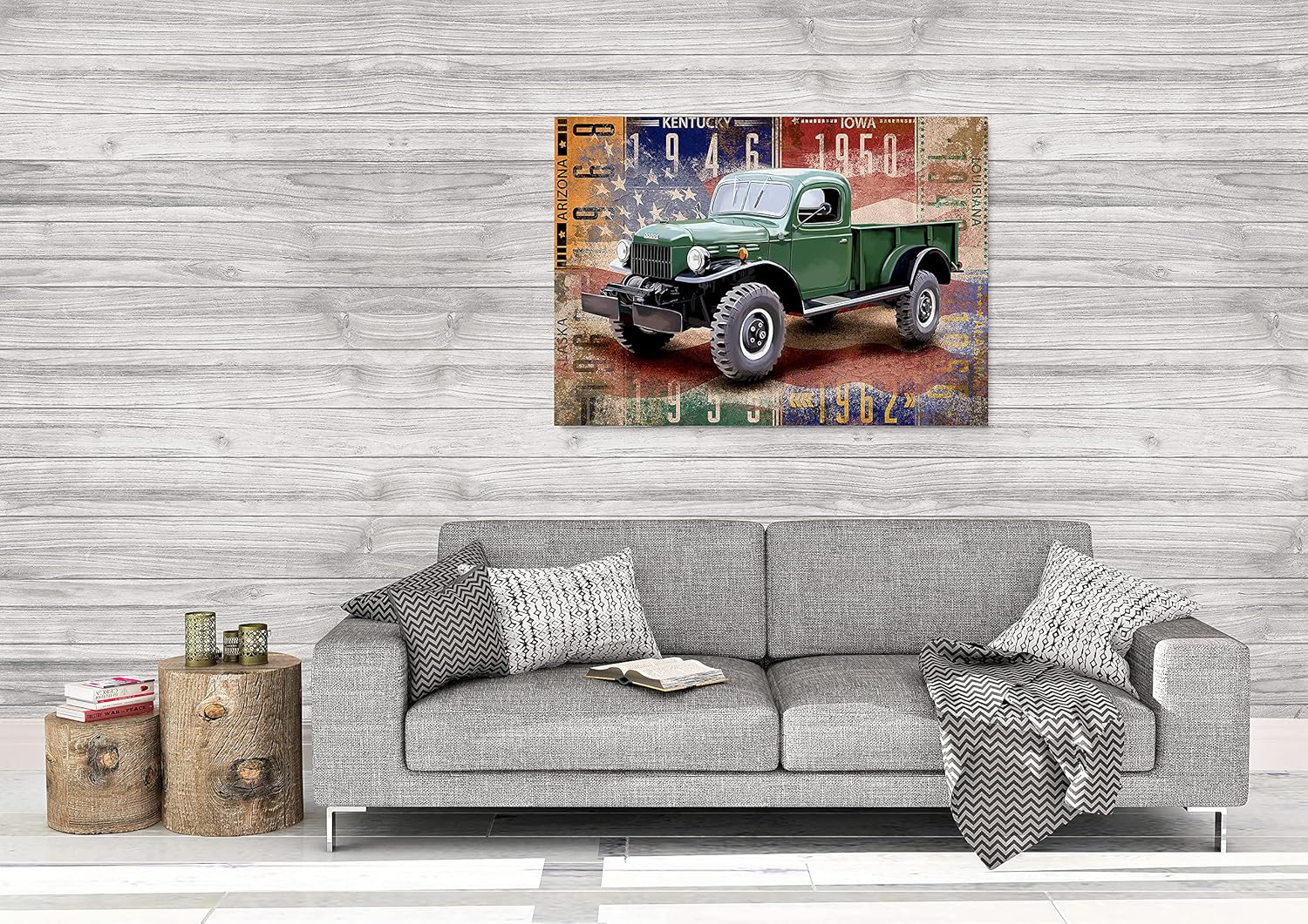 INTALENCE ART Decoración artística de pared de camión verde Dodge clásico retro, impresión vintage de camioneta americana antigua sobre lienzo,