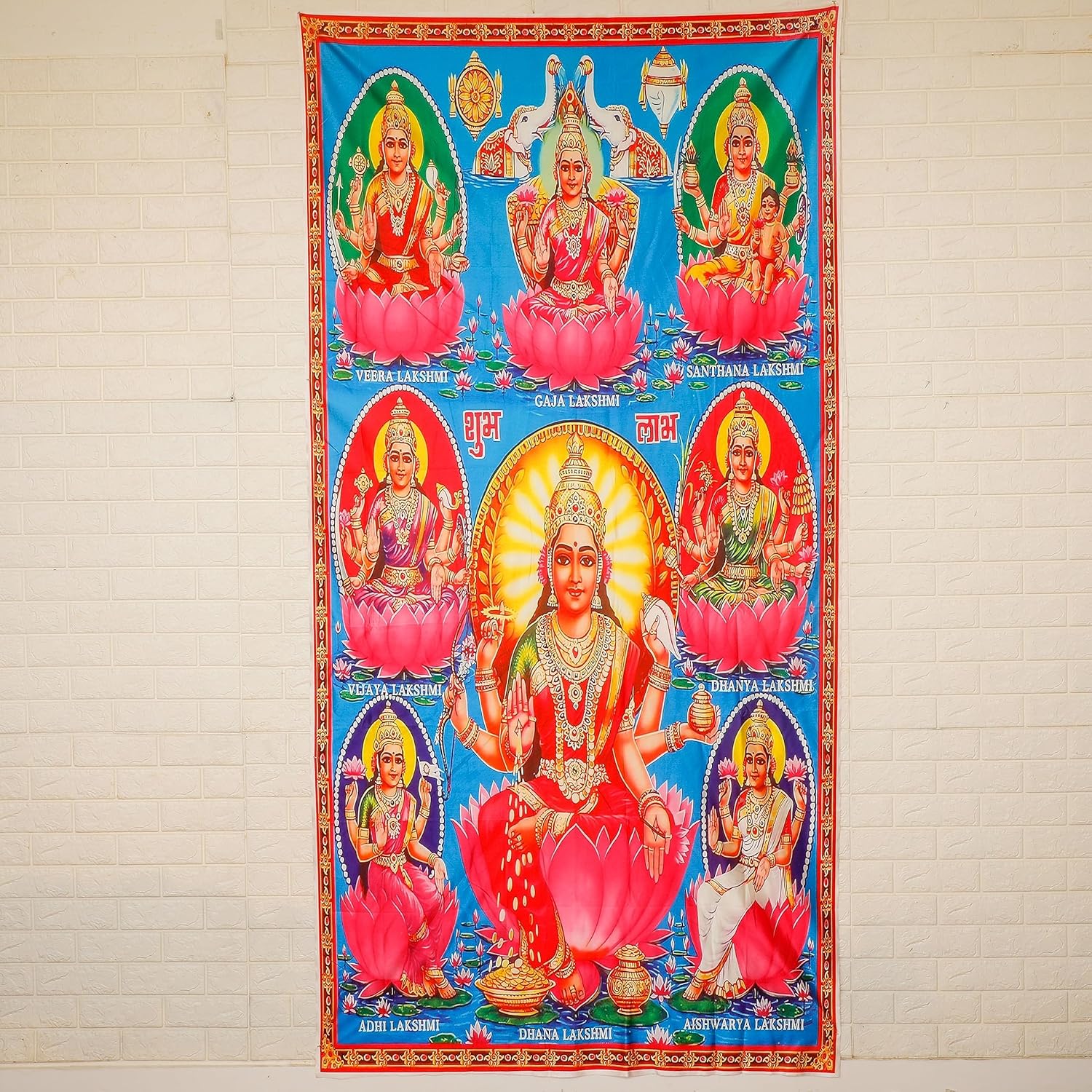 Desi Favors Gran tela de algodón Lakshmi MATAAshtalakshmi – Decoración de telón de fondo indio estilo Pooja, regalo para bodas hindúes, festivales