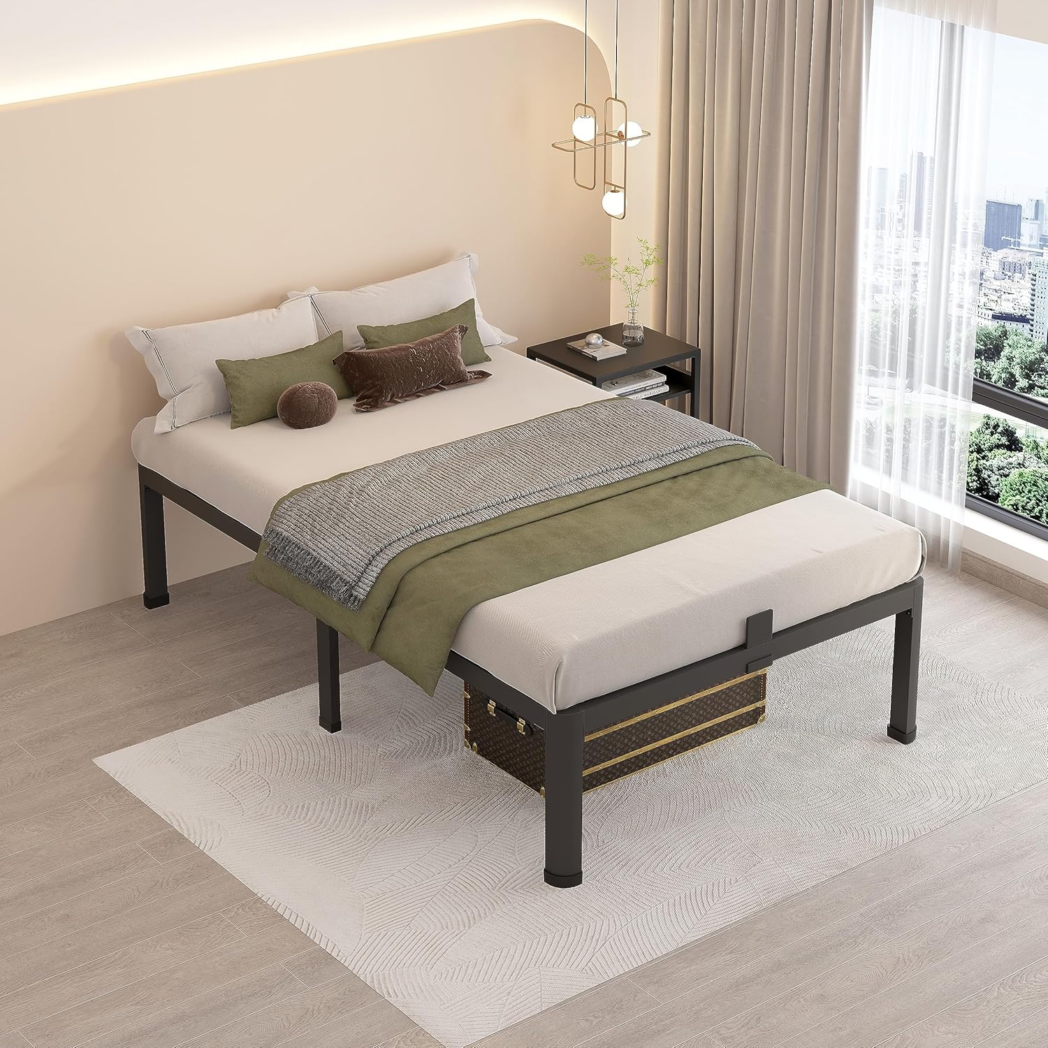 MAF Marco de cama de plataforma de metal individual XL de 14 pulgadas con patas de esquina redondas, soporte de listones de acero resistente de 3000