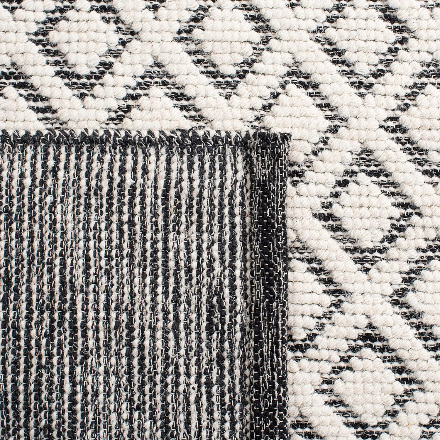 SAFAVIEH Vermont Collection – Alfombra de pasillo, 2 pies 3 pulgadas x 10 pies, marfil y negro, lana hecha a mano, ideal para zonas de alto tráfico