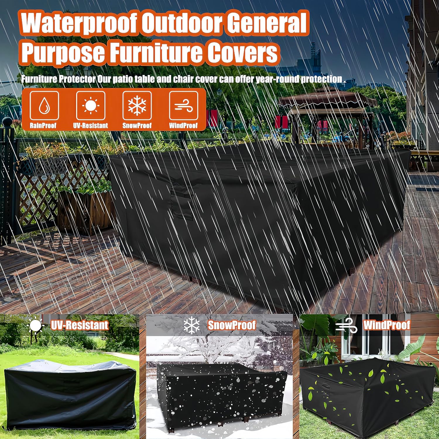 Likorlove Fundas impermeables para muebles de patio, 67 pulgadas de largo x 37 pulgadas de ancho x 28 pulgadas de alto, fundas grandes para mesa y