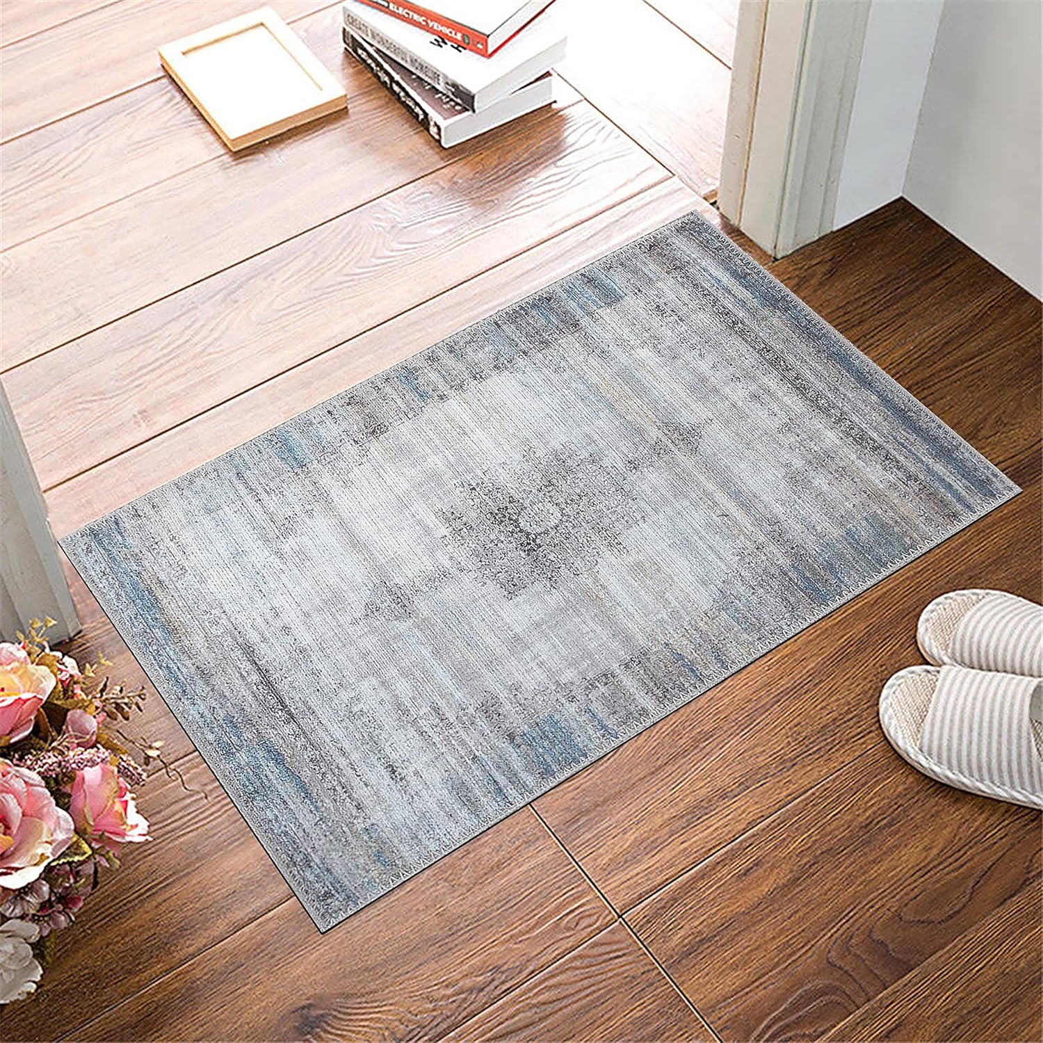 Adiva Rugs Alfombra lavable a máquina con parte trasera antideslizante para sala de estar, dormitorio, cuarto de baño, cocina, impresión vintage