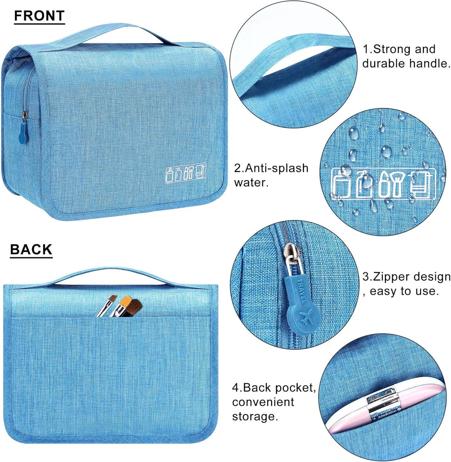 VOCUS Neceser colgante para hombres y mujeres, de viaje, portátil, artículos de tocador, bolsas de almacenamiento, impermeables, cosméticos,