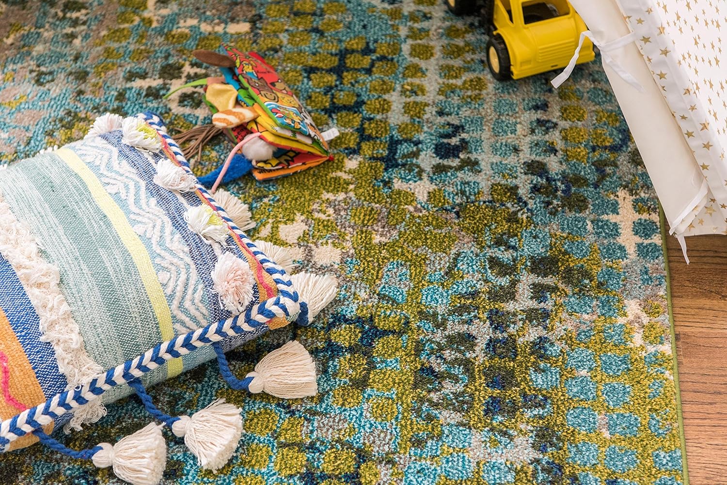 Tapete Unique Loom colección Jardin para múltiples áreas, abstracta, vibrante, Polipropileno, Azul-verde