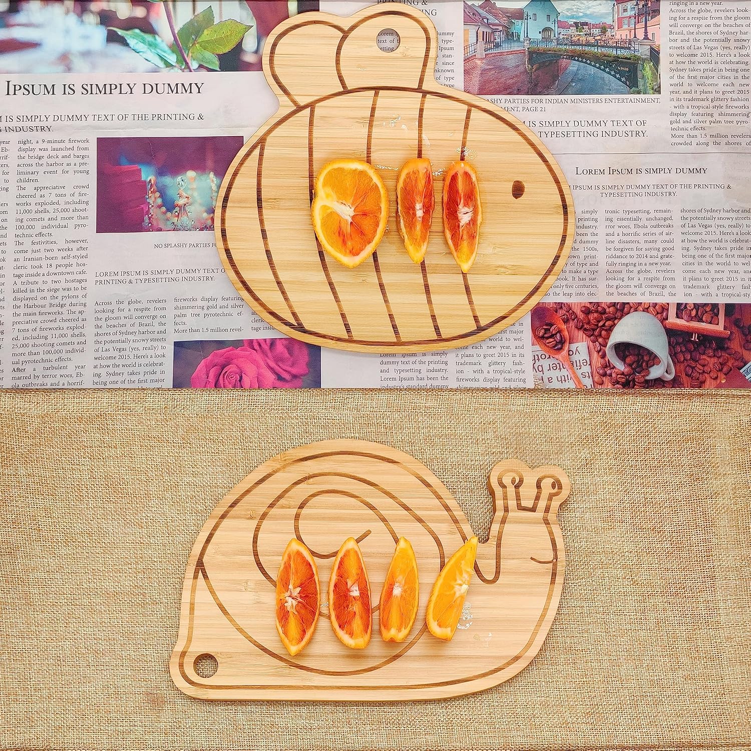 Juego de tabla de cortar de bambú pequeña, mini tabla de cortar de madera de frutas, tabla de queso con forma de caracol y abeja
