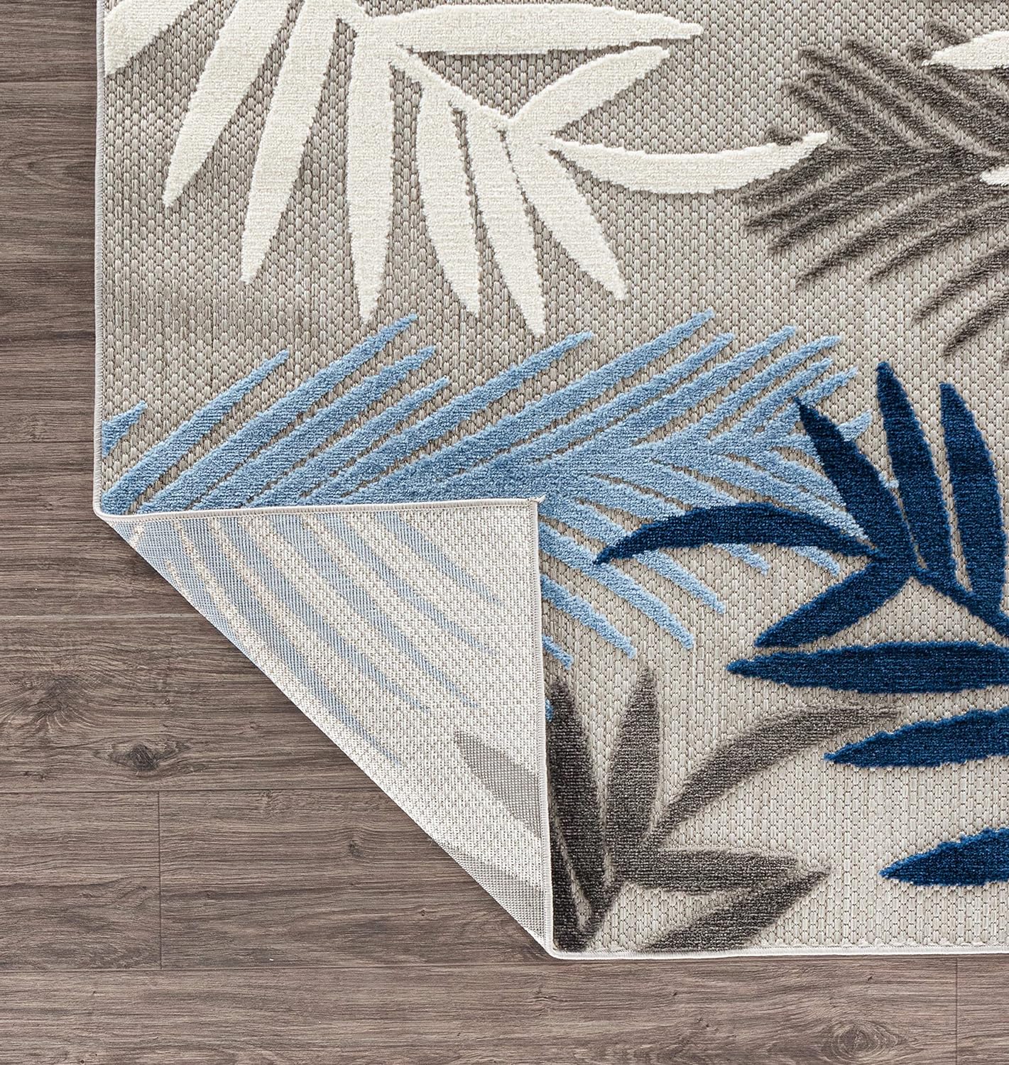 Rugshop Evora Palm Frond – Alfombra de área para patio, interior y exterior, no desprende pelusa, 5 x 7 pies, color azul