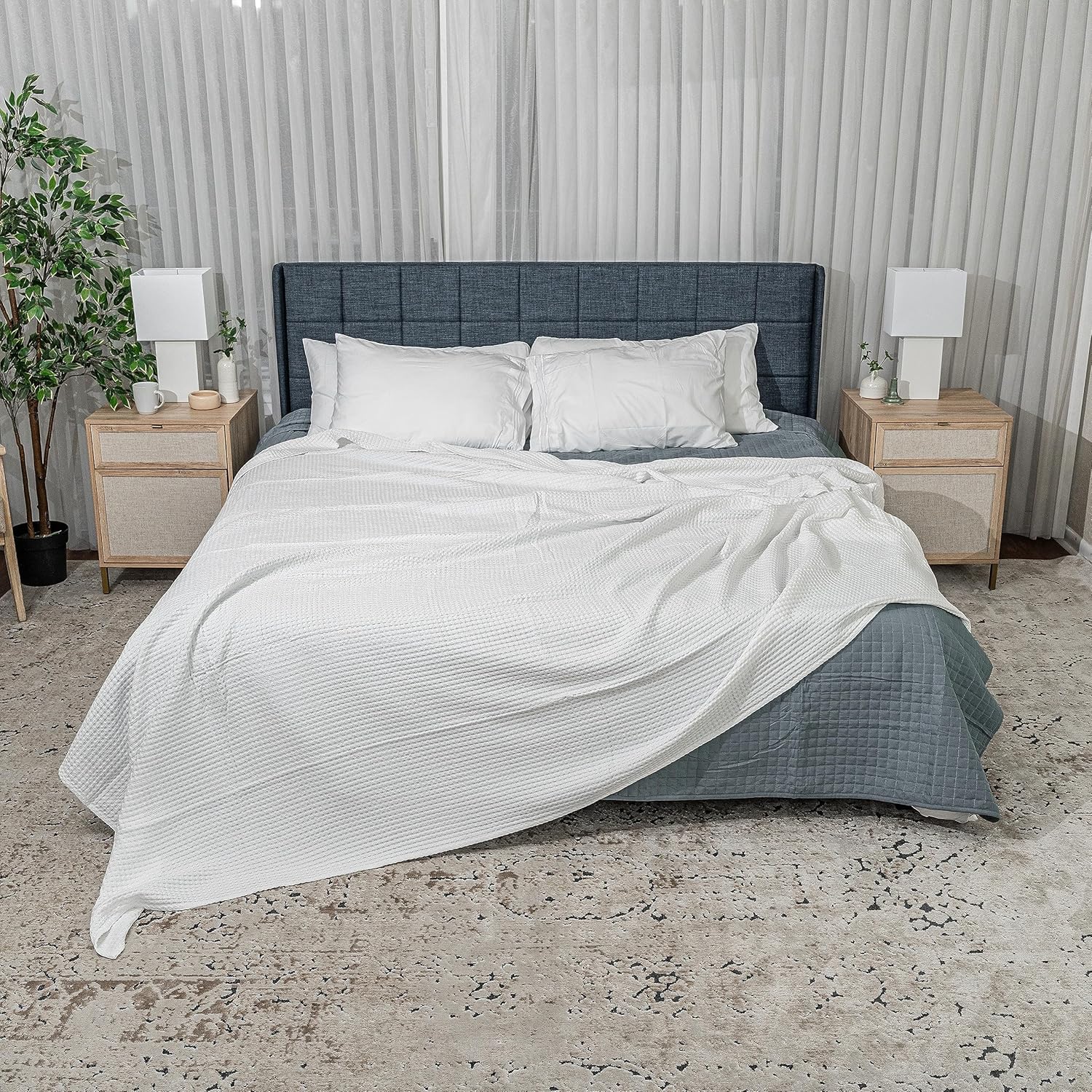 Comfy Cubs Manta 100% de algodón con tejido de gofre, transpirable, agradable al tacto, suave, ligera, perfecta y cálida, tamaño para sofá, cama y