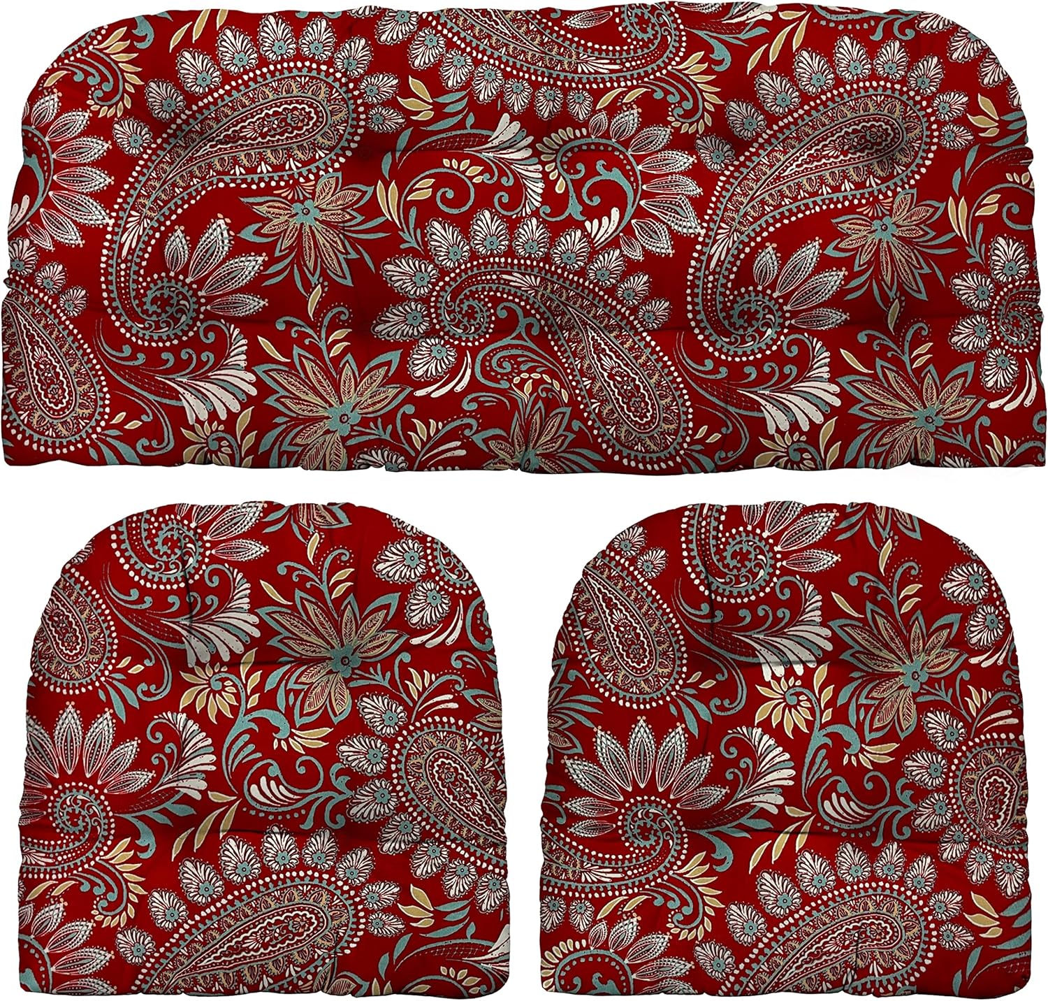 RSH Decoración Juego de 3 piezas de sofá de mimbre copetudo y cojín para silla  Tela de poliéster para interiores y exteriores  Reversible  1 sofá