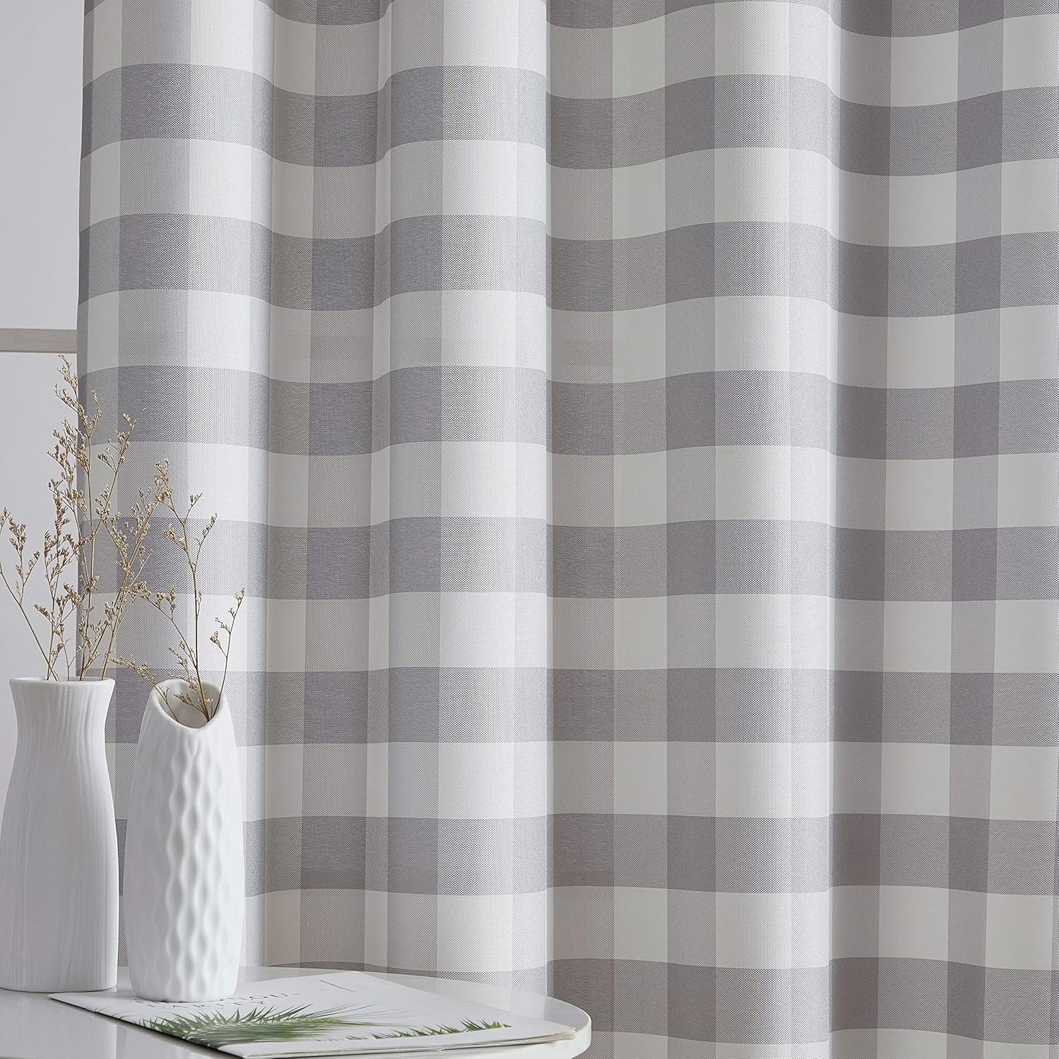 HLC.ME Hilltop Buffalo Check – Cortinas de ventana ligeras, translúcidas, texturizadas, con ojal, cortinas para dormitorio, comedor y sala de estar,