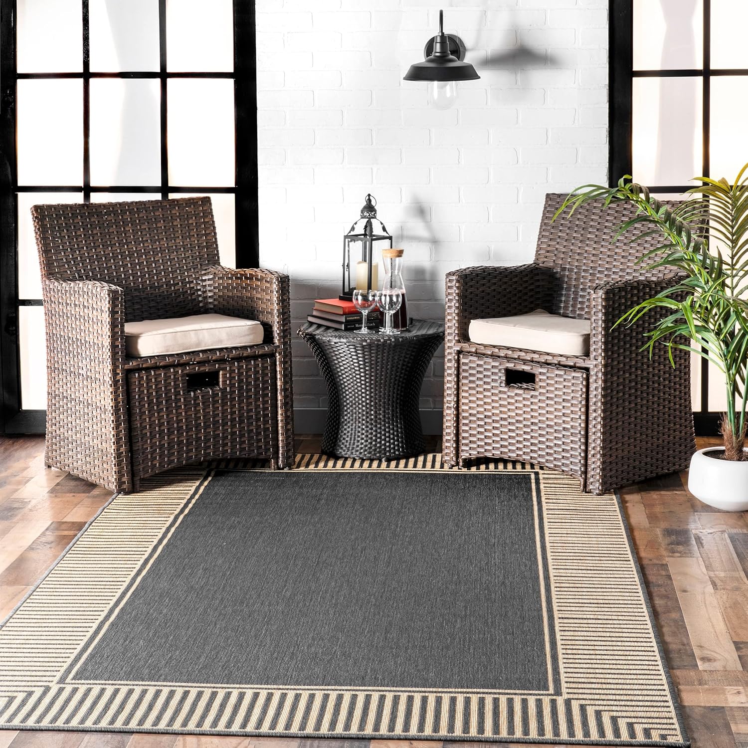 nuLOOM Asha – Alfombra de área con borde simple para interiores y exteriores, 3 pies 6 pulgadas x 5 pies, color gris oscuro