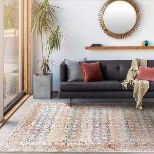 Kemer Collection – Alfombra lavable a máquina para sala de estar, dormitorio, vintage envejecida, desgastada, bohemia con bordes, apta para Kemer Collection – Alfombra lavable a máquina para sala de estar, dormitorio, vintage envejecida, desgastada, bohemia con bordes, apta para