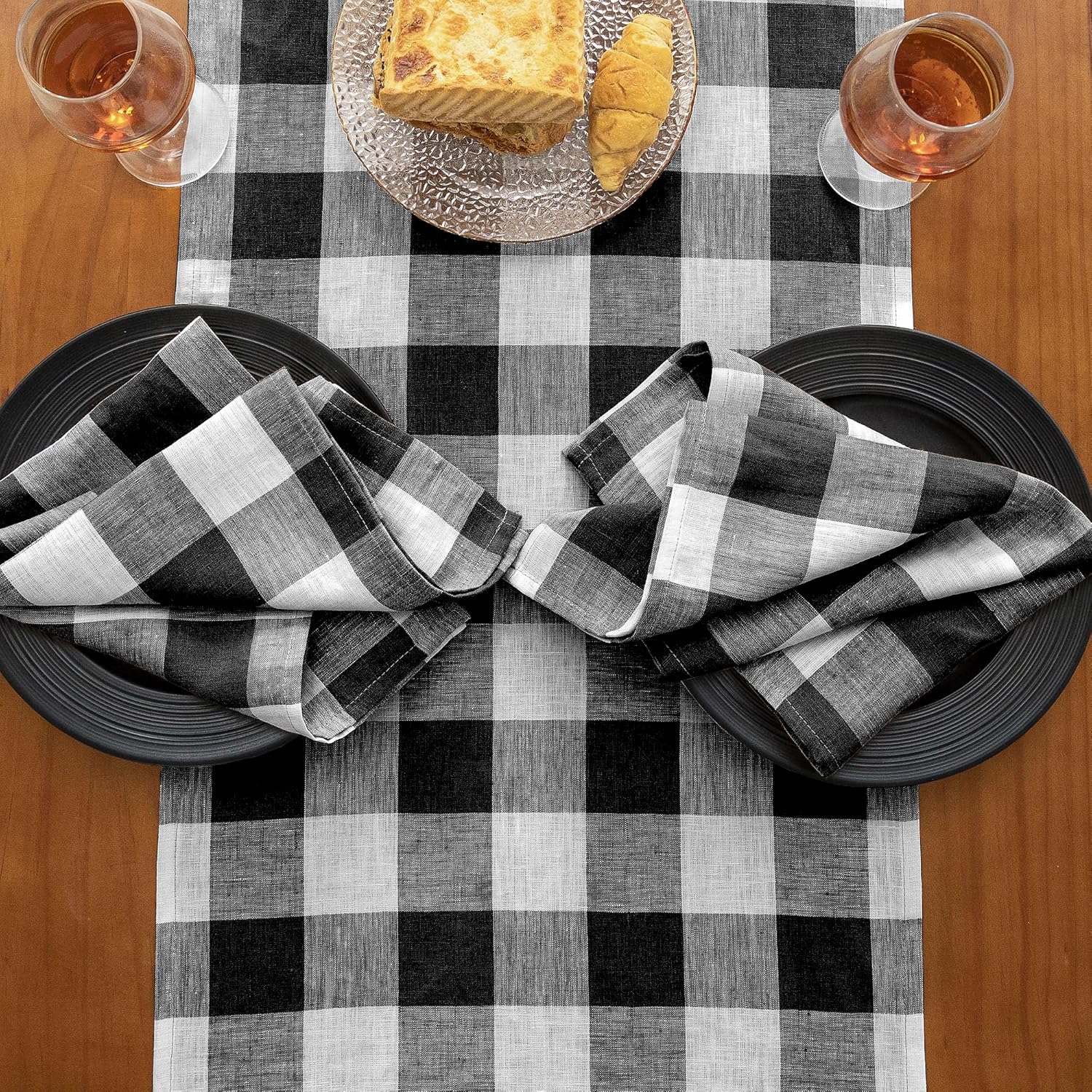 EVERLY Manteles rectangulares de lino 100 % teñido con hilo de 60 x 84 pulgadas para comedor, fiestas de bufé, pícnic, eventos y restaurantes,