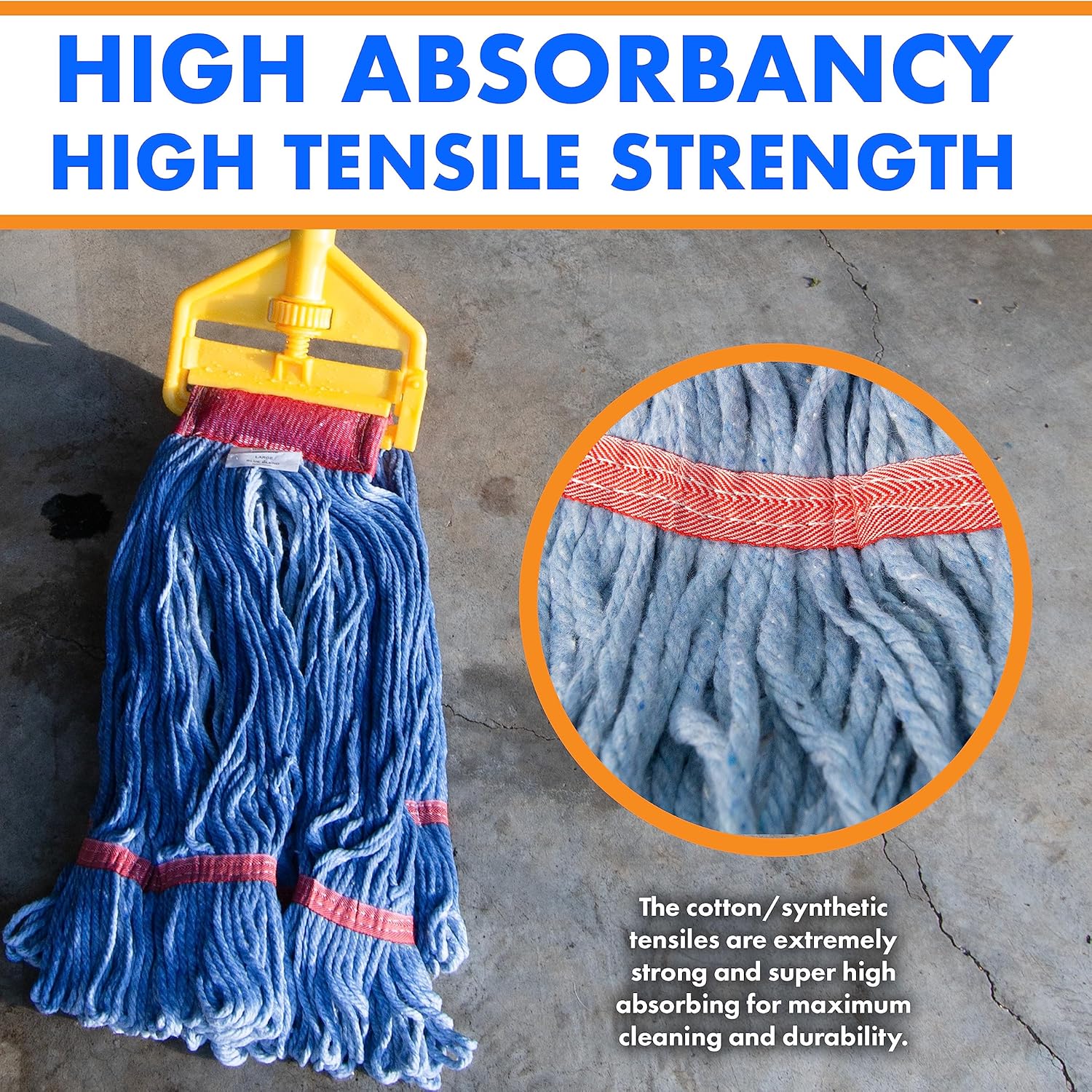 Cabezal de trapeador húmedo de algodónsintético, suministros de limpieza, cabezal de fregona de extremo de bucle, alta absorción, alta resistencia a