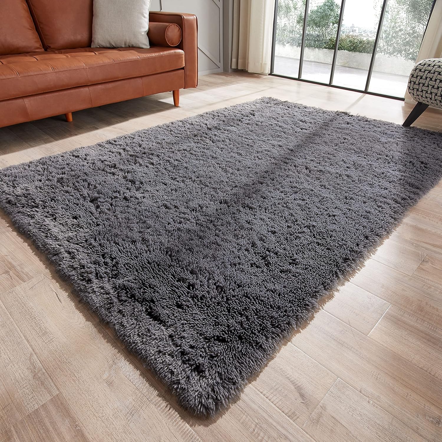 Alfombra de piel sintética de 4 x 6pies, de color verde oscuro, muy suave, para interior y exterior, alfombras peludas, antideslizantes, para sala