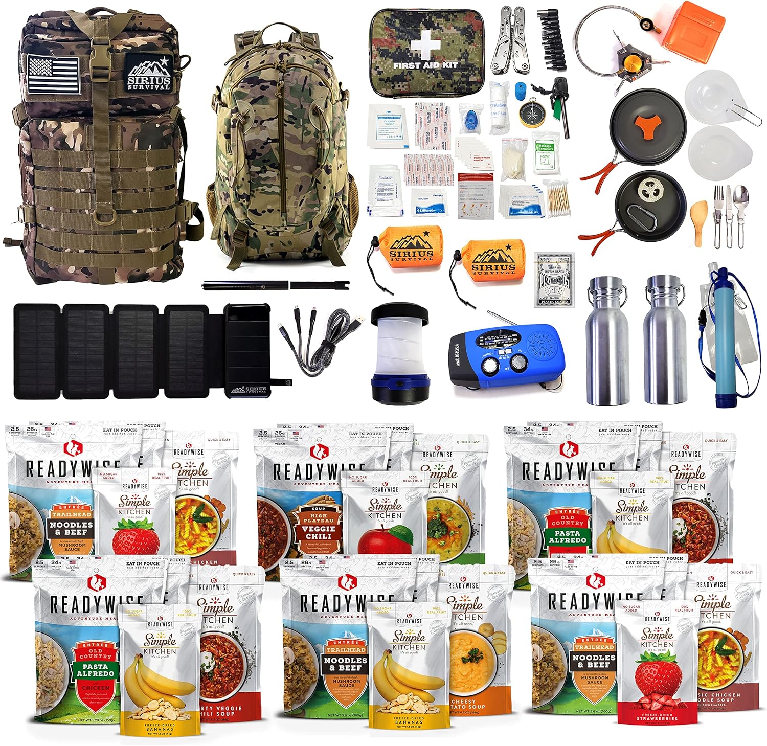 Family Comfort 72 – Kit de supervivencia de emergencia – 72 horas para 2 personas – Preparación para desastres – Deliciosa comida ReadyWise, equipo,