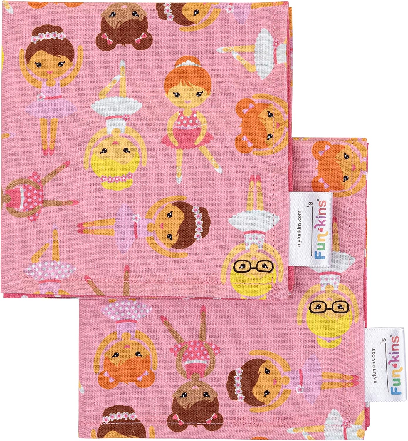 Funkins – Servilletas de tela reutilizables para niños, 12 x 12 pulgadas, 2 capas, gruesas, absorbentes, duraderas, lavables a máquina, etiqueta con