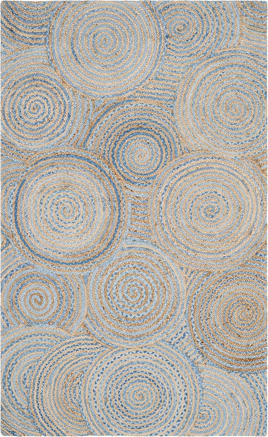 SAFAVIEH Cape Cod Collection CAP602A – Alfombra trenzada de yute estilo bohemio hecho a mano, 4 x 6 pies, color natural y azul
