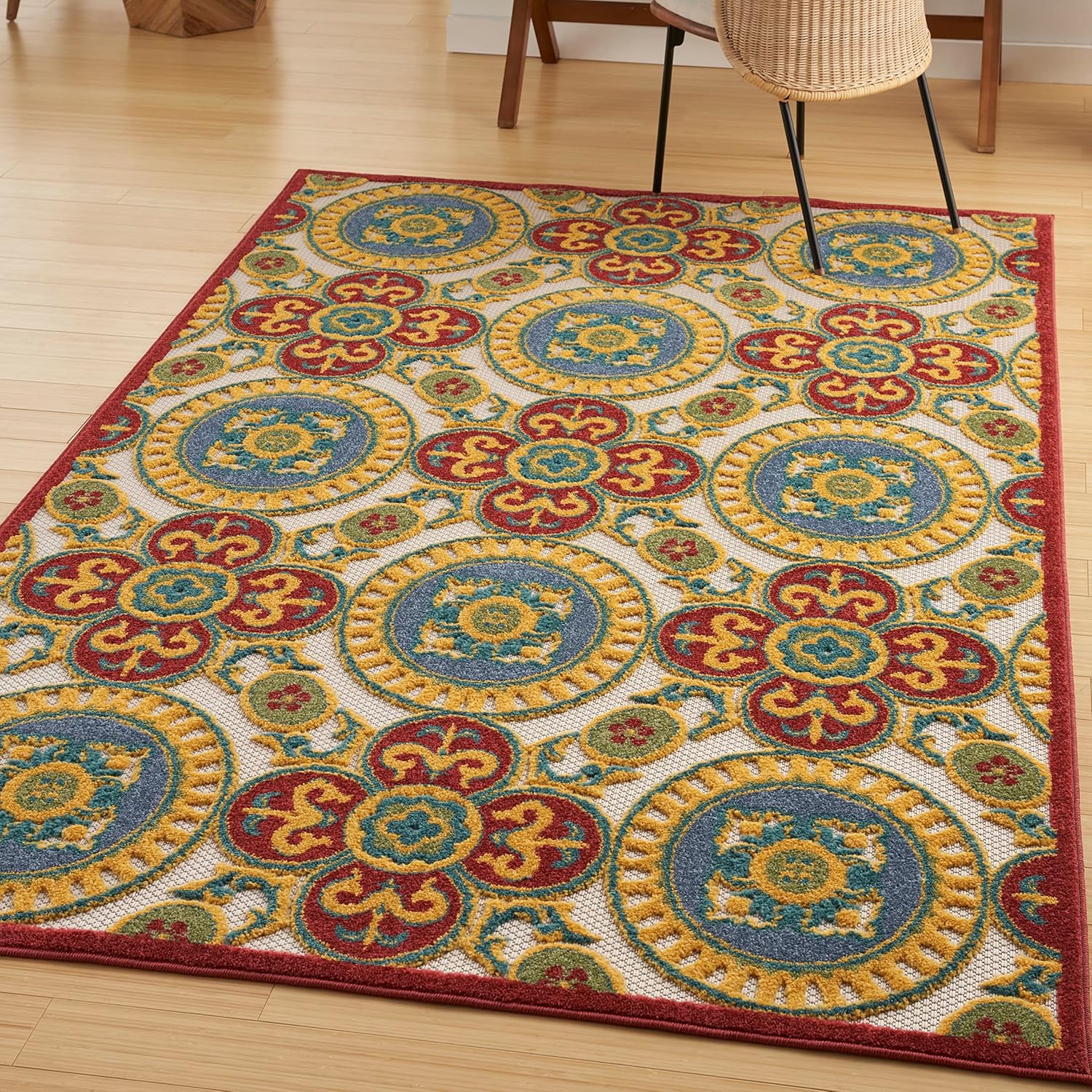 Nourison Aloha – Alfombra de área para interiores y exteriores, 3 pies 6 pulgadas x 5 pies 6 pulgadas, fácil limpieza, no se desprende, para