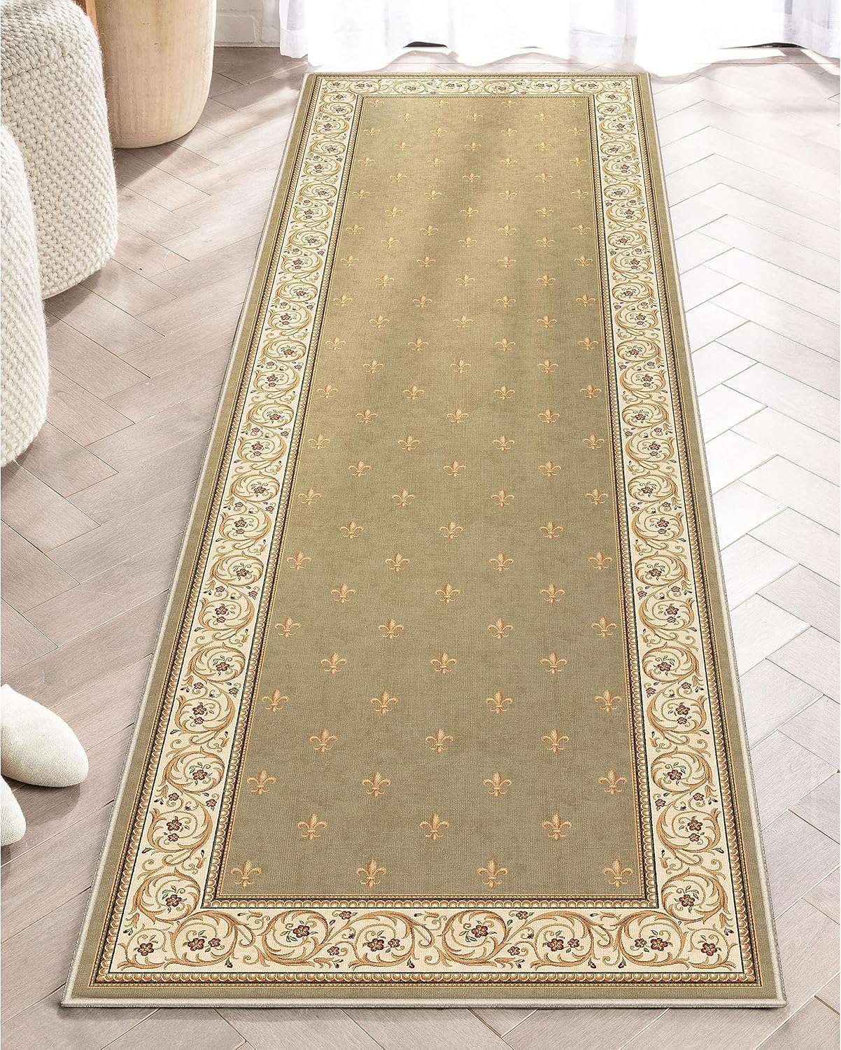Well Woven Apollo Fleur De Lis – Alfombra de pasillo de tejido plano, color verde claro, 2 x 5 pies