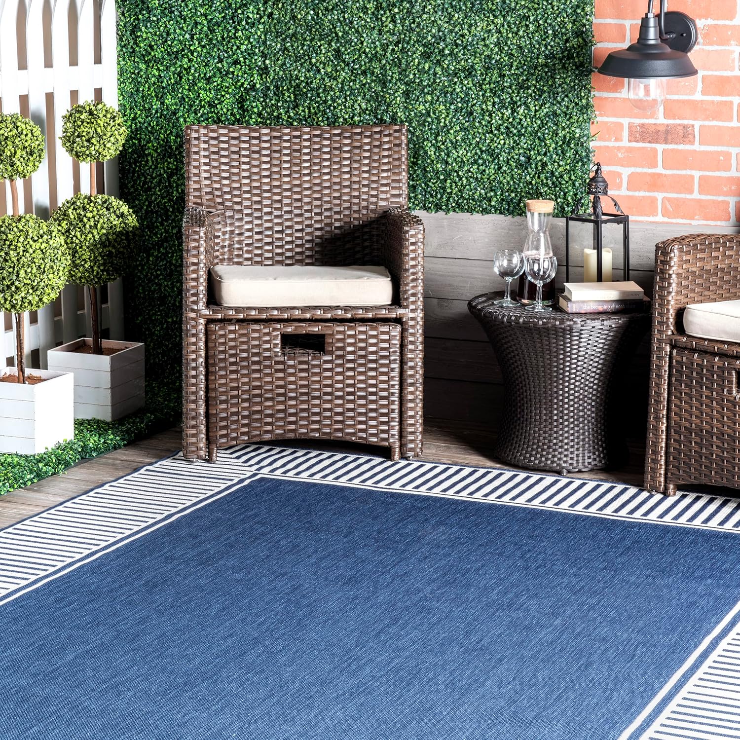 nuLOOM Asha – Alfombra de área con borde simple para interiores y exteriores, 4 x 6 pies, color azul marino