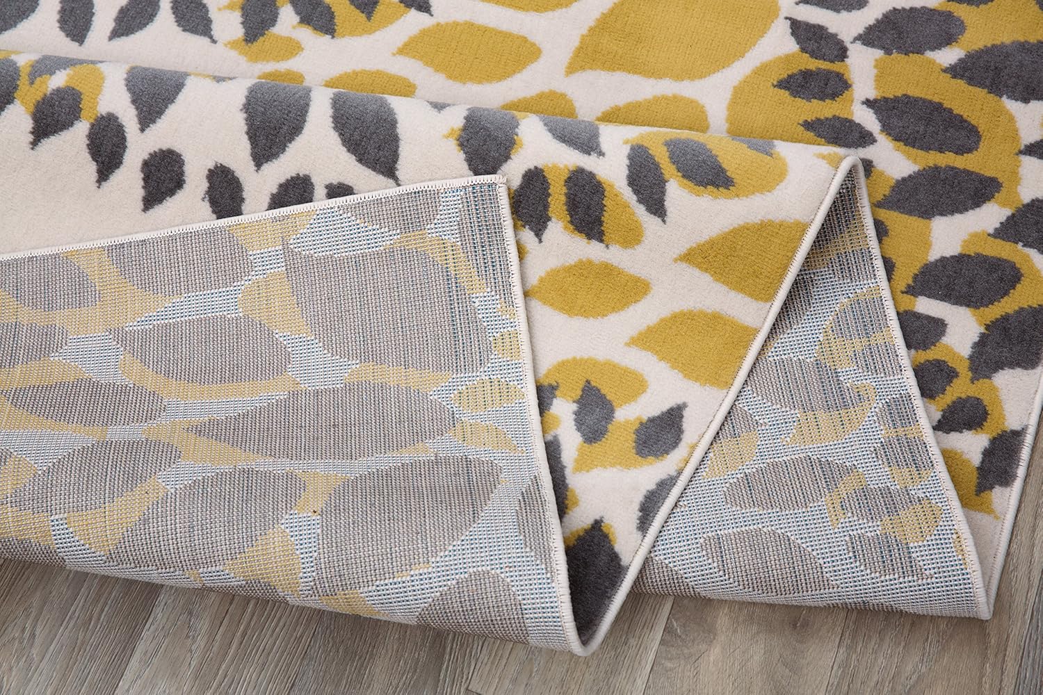 Tapete de diseño floral moderno, Polipropileno, Amarillo, 5′ x 7′