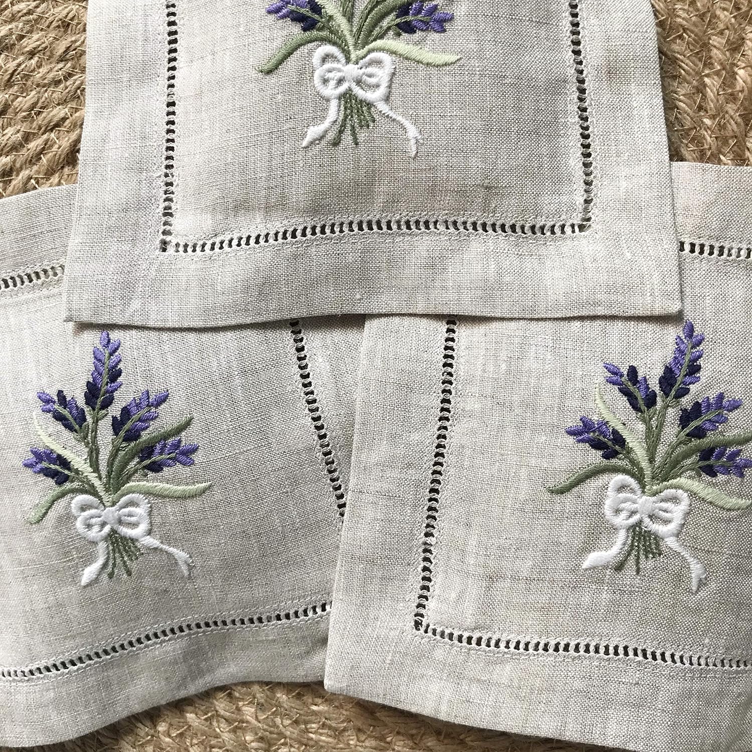 Minhcraft Bolsa de bolsita de lavanda bordada a mano de lino natural de 6 x 6 pulgadas, juego de 3
