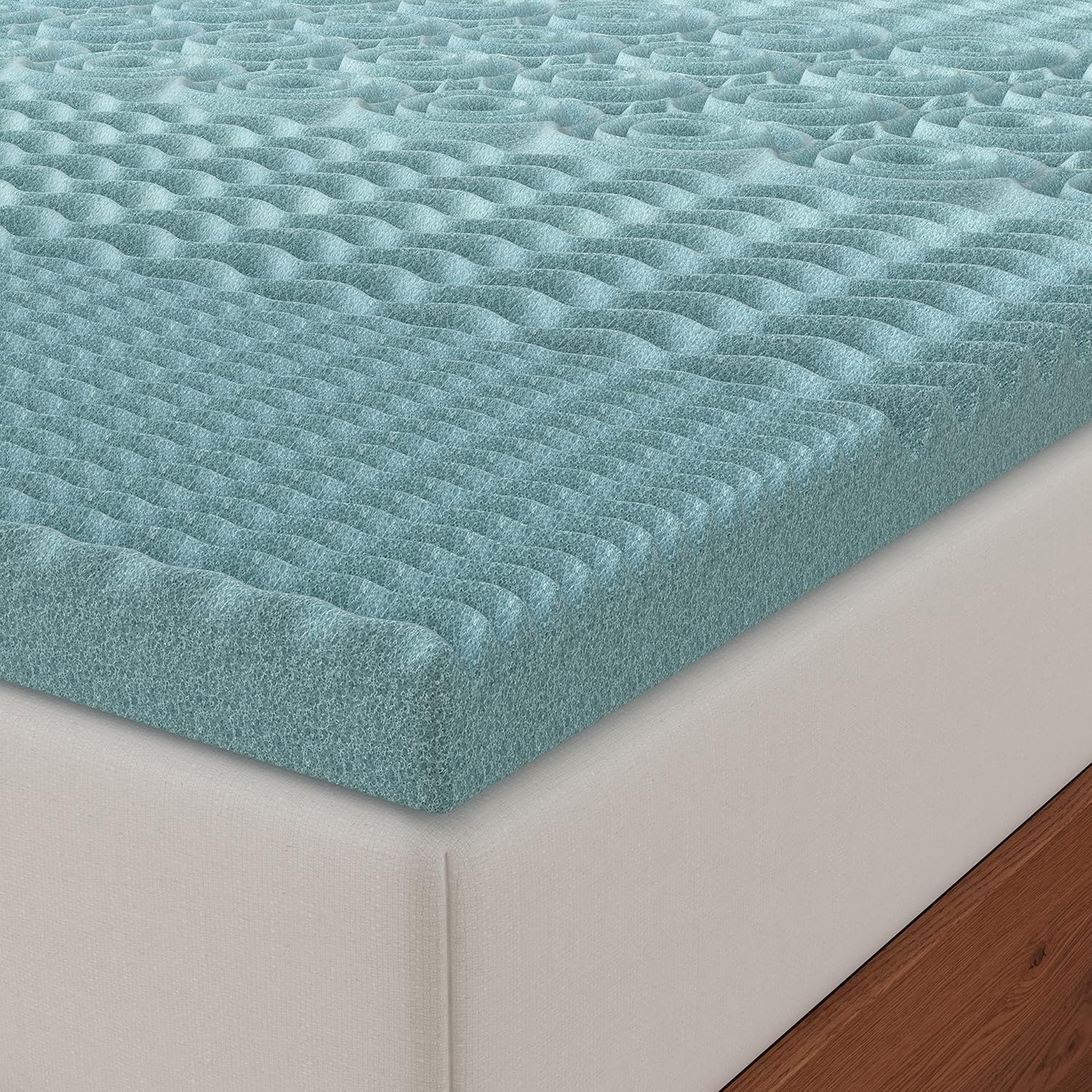 NapQueen Cubrecolchón de espuma viscoelástica de gel de 5 zonas de 2 pulgadas, certificado CertiPUR-US, tamaño individual, azul