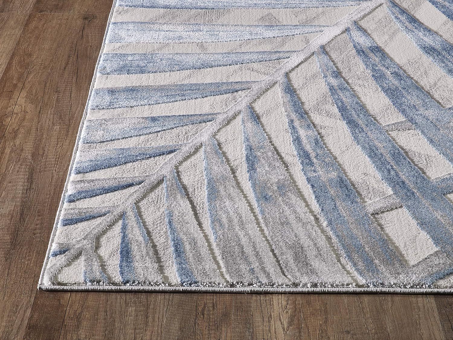 Abani Nova Collection – Alfombra de 8 pies 11 pulgadas x 12 pies, diseño floral de hoja de palma, color azul, gris y beige, alfombra de estilo