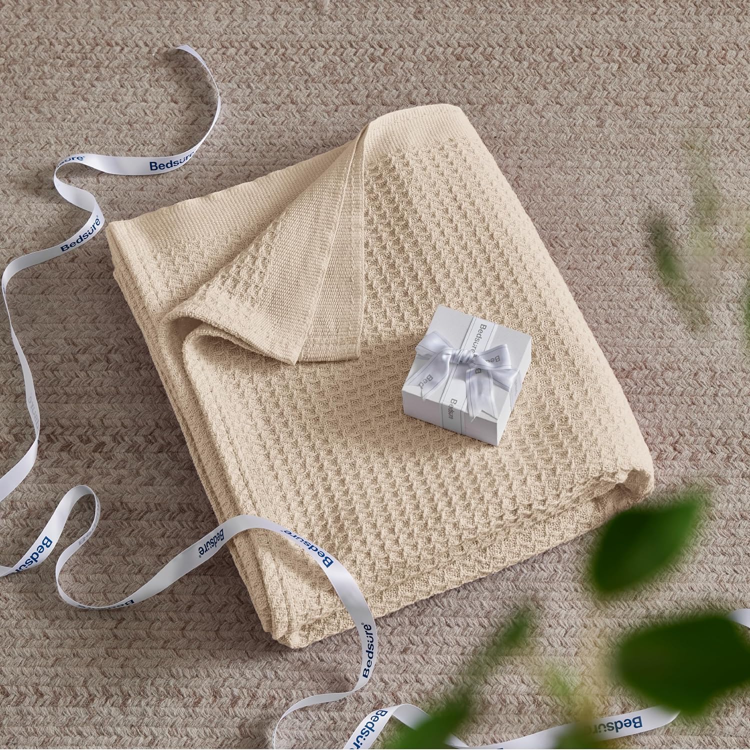 Bedsure – Mantas 100 % algodón tamaño Twin XL para cama, tejidas con punto gofre de 405 GSM, acogedoras, cálidas, suaves y livianas, para todas las