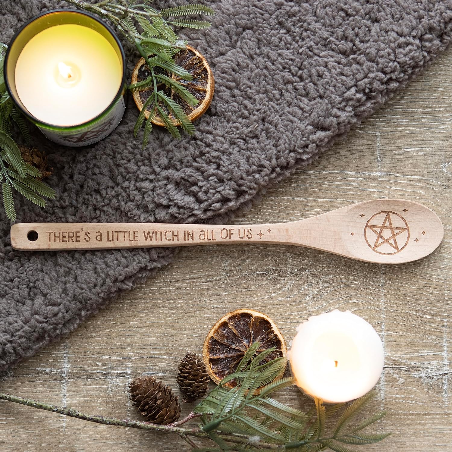 Encanta tu cocina con una cuchara mágica de pentagrama de madera, cuchara de madera con temática de bruja, utensilio de cocina decorativo, regalo de