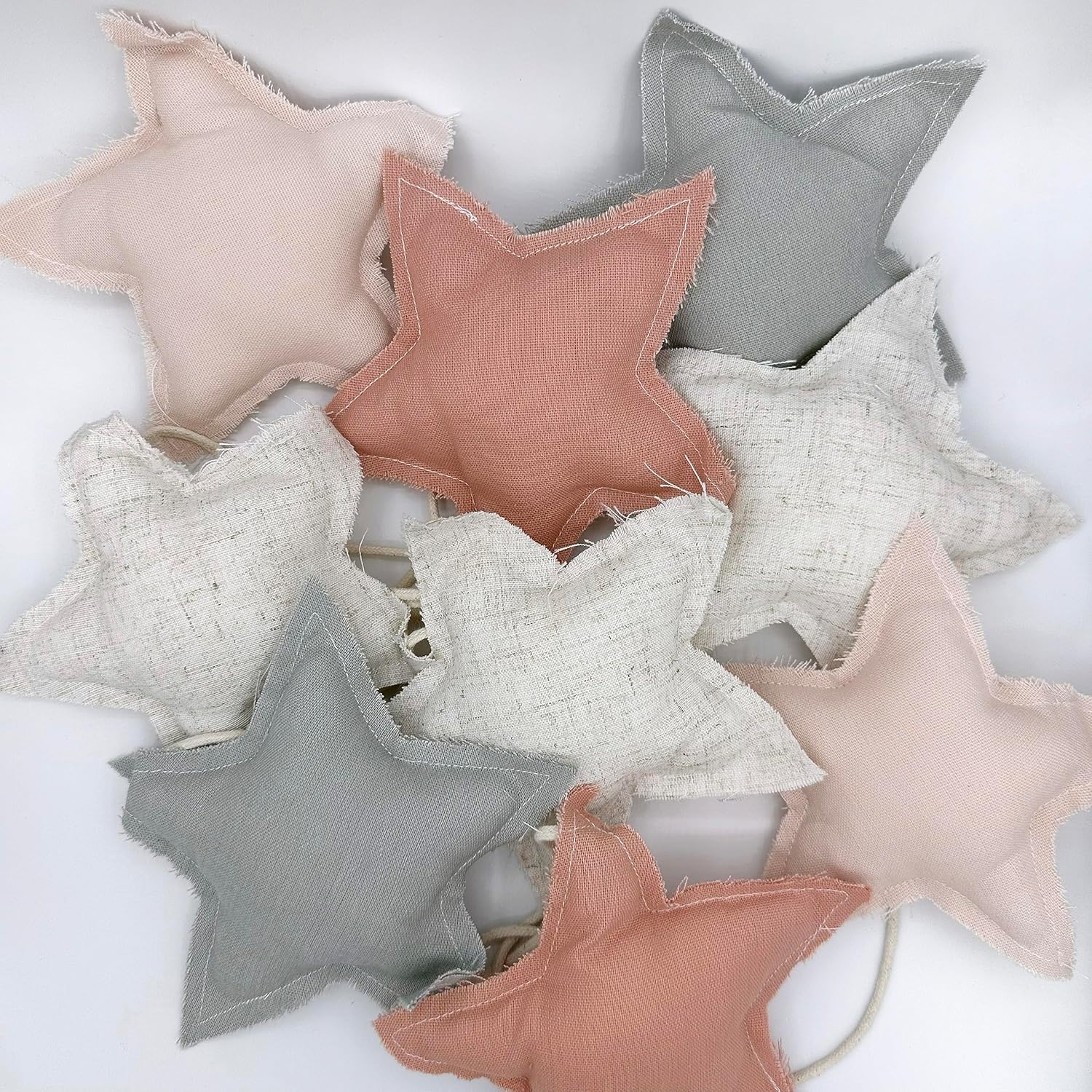 Banderines multicolores banderines banderines de tela de lino pastel guirnalda de 9 estrellas para decoración de habitación, colgar en la pared del