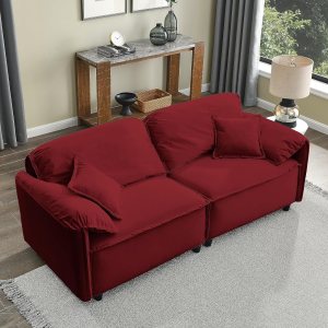 Sofá tapizado de lujo de estilo moderno, marco de sofá de madera de 2 plazas con 2 almohadas, sofás de 78 pulgadas para sala de estar, espacio Sofá tapizado de lujo de estilo moderno, marco de sofá de madera de 2 plazas con 2 almohadas, sofás de 78 pulgadas para sala de estar, espacio