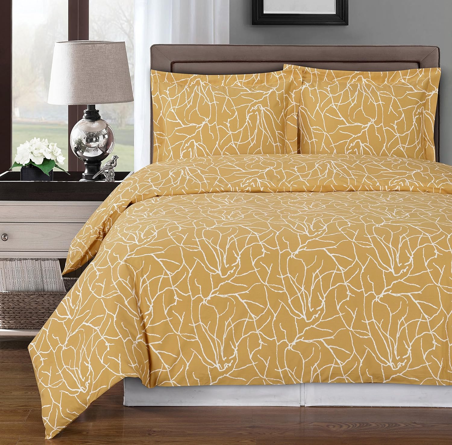 Royal Hotel Bedding Juego de funda de edredón Ema de 3 piezas, color beige y blanco, 100% algodón, 300 hilos