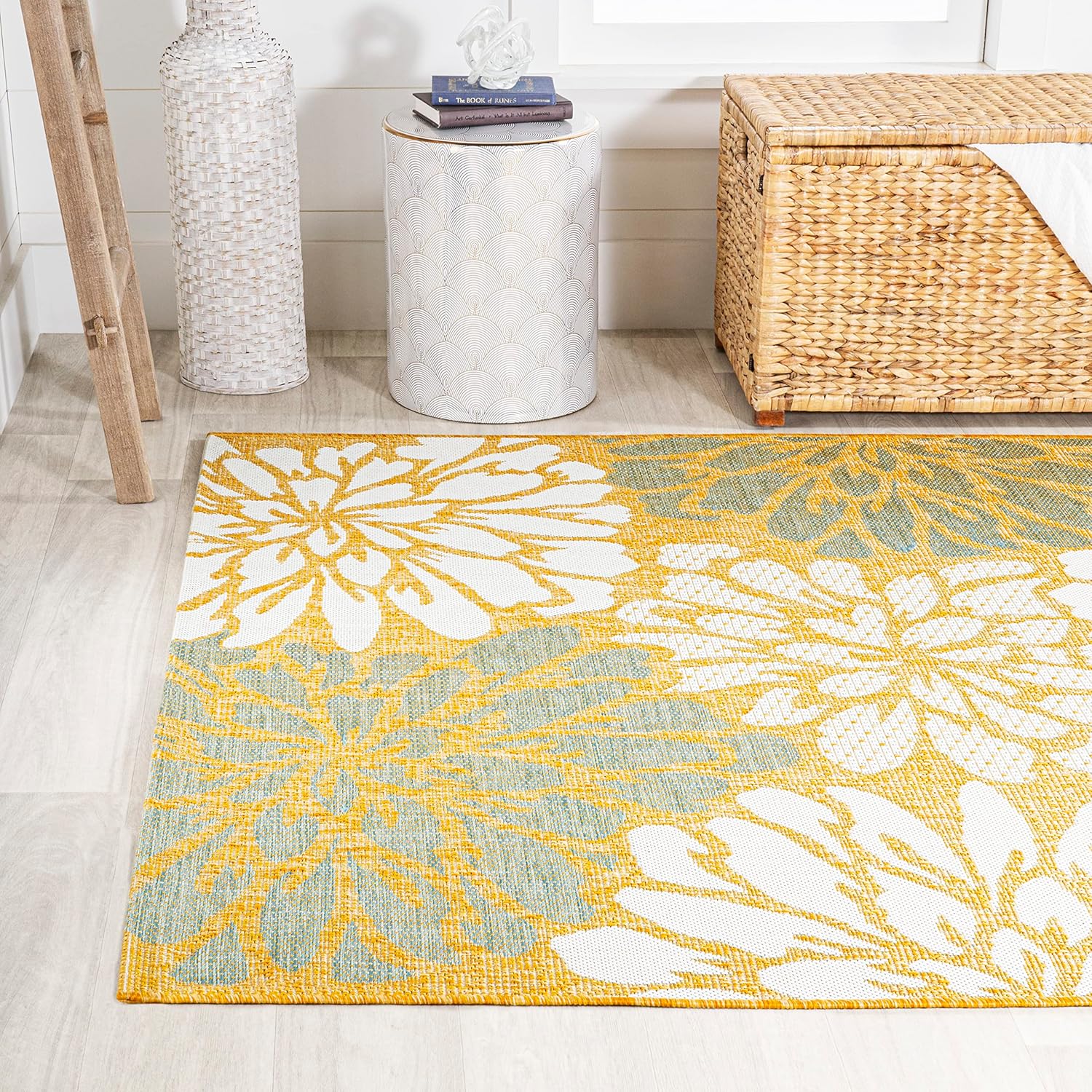 Eyely BMS110G-5 Santa Mónica Zinnia – Alfombra moderna con textura floral para interiores y exteriores, estilo costero glamour, dormitorio, patio